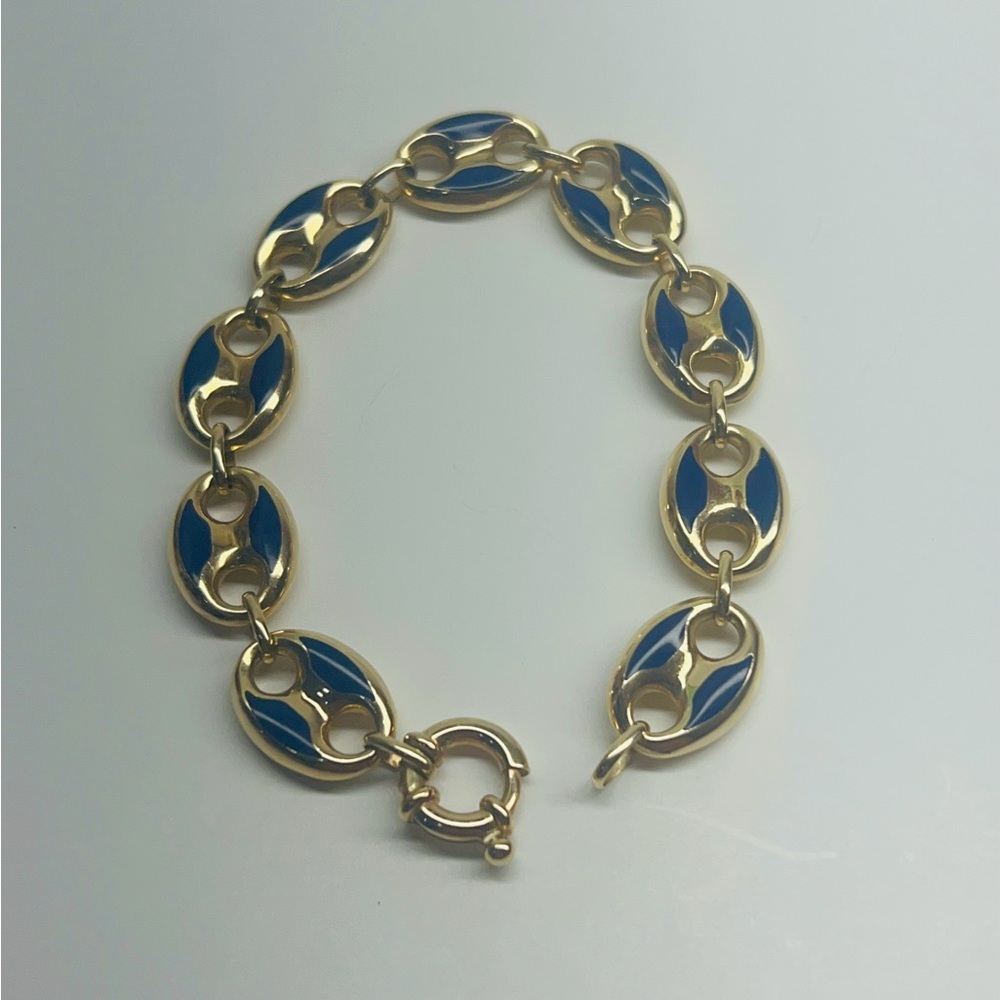 💙🩵14k Yellow Gold and blue enamel puffy bracelet 💙🩵